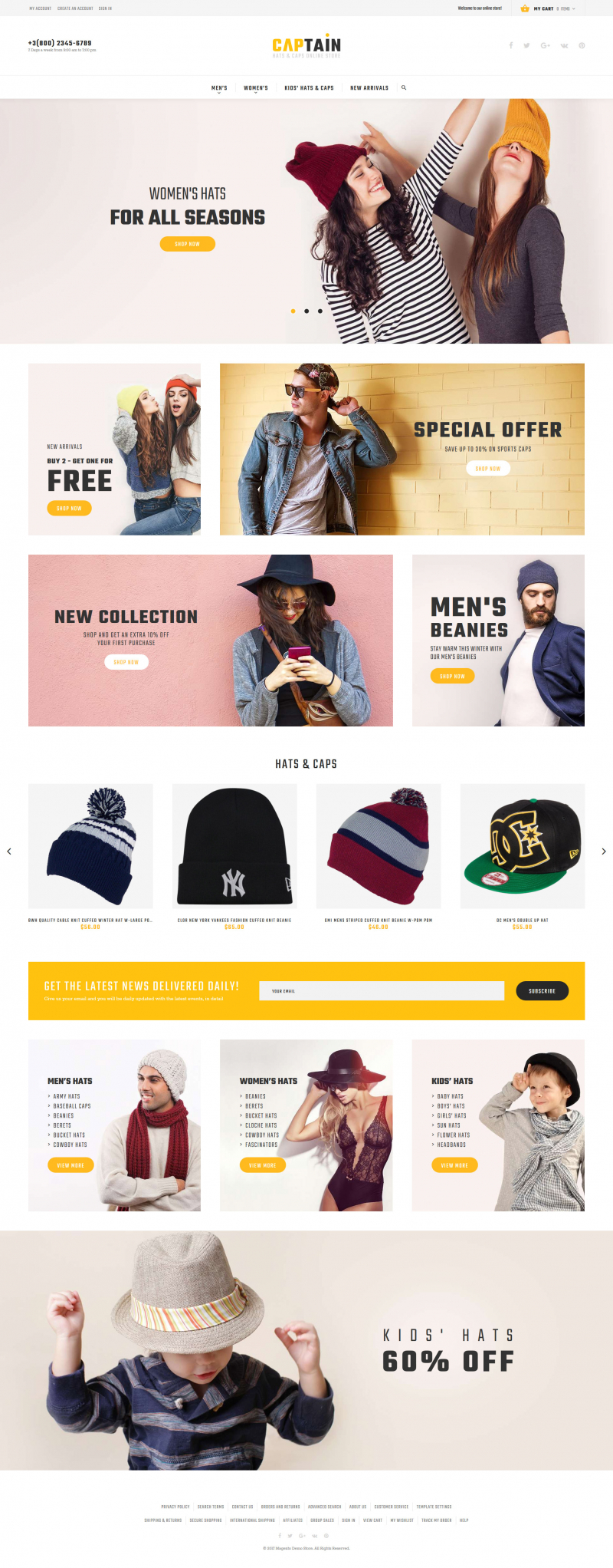 Captain - Hats and Caps Online Store Magento Theme